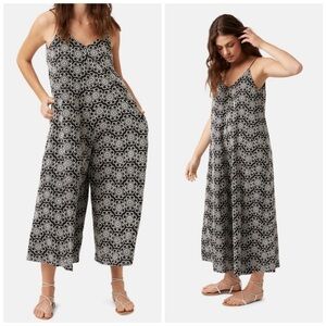 Anthropologie Traffic People Embroidered Black and White Patterned Jumpsuit